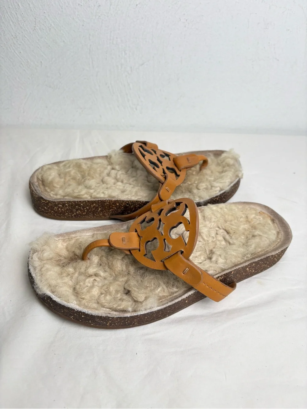 TORY BURCH Miller Cloud Shearling Leather Sandal Caramel/Buttermilk 6